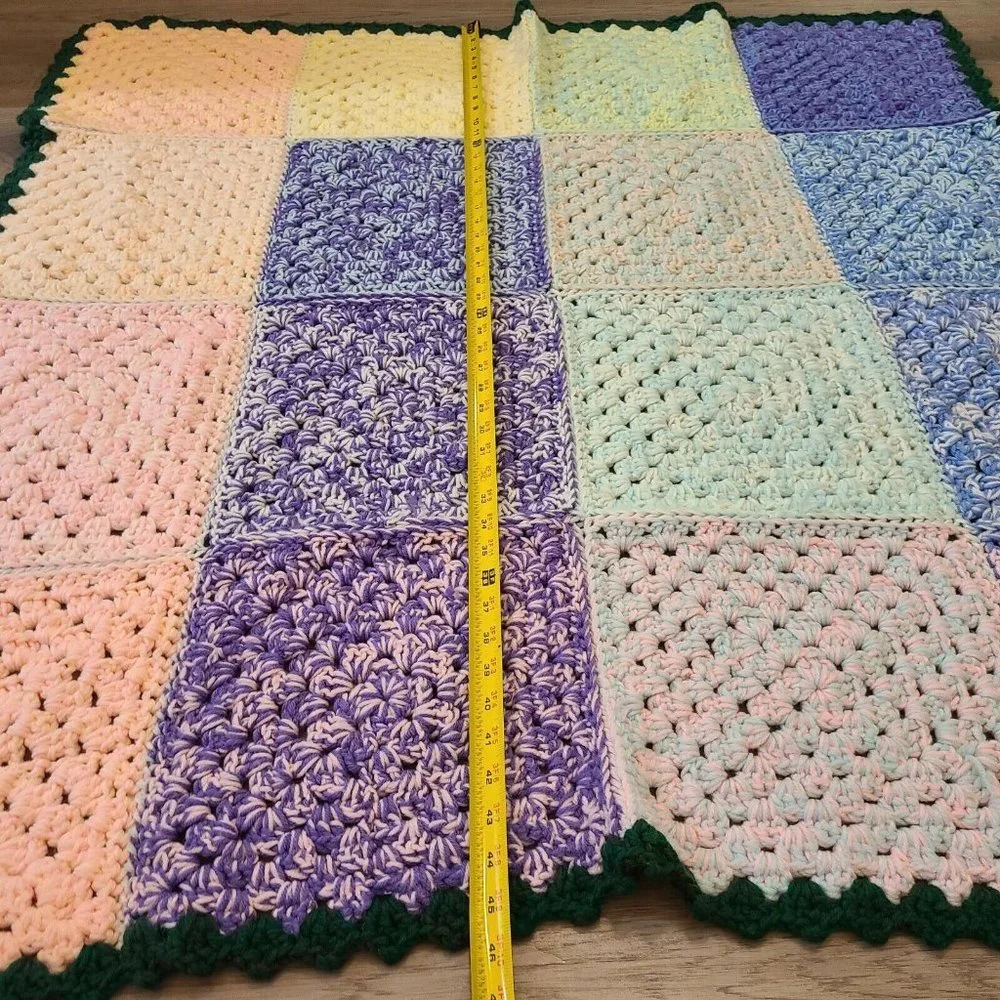 Crochet Afghan Throw‎ Blanket 45X45” Vintage Handmade Square Multicolor Patch